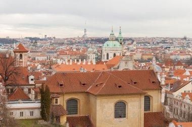 Prague, Çek Cumhuriyeti, Old Town bir retro tarzı kışın soğuk tonlama. Avrupa'nın renkli görüntülerle metin için yer.