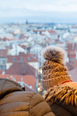 Prague, Çek Cumhuriyeti, Old Town bir retro tarzı kışın soğuk tonlama. Avrupa'nın renkli görüntülerle metin için yer.