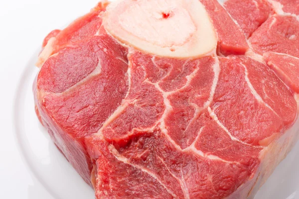 Ein Stück rohes Rindfleisch ossobuco.raw meat Draufsicht — Stockfoto