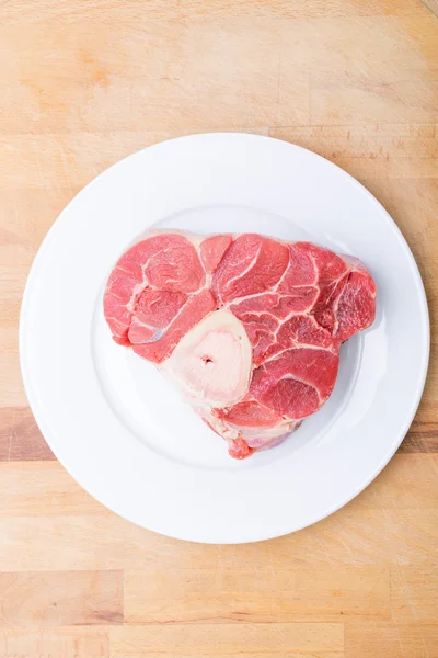 Ein Stück Rohes Rindfleisch Ossobuco Ein Blick Von Oben Auf — Stockfoto