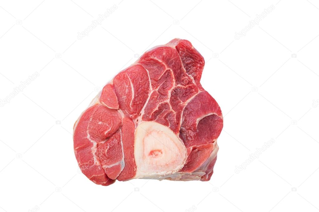 piece of raw beef ossobuco isolated on white background