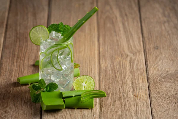 Glass Aloe Vera Juice Put Wooden Floor — Stock Photo, Image