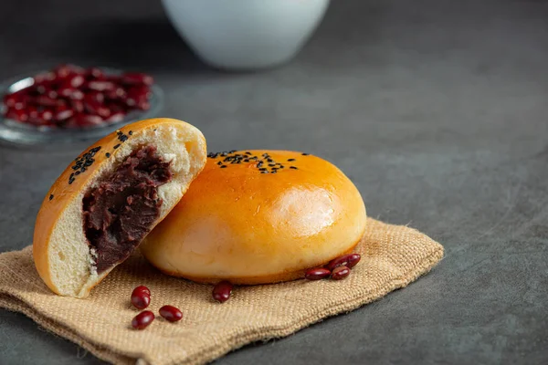 Baked Red Bean Paste Buns Place Brown Fabric — Photo
