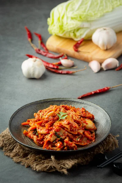 Kimchi Ready Eat Black Plate — Foto de Stock