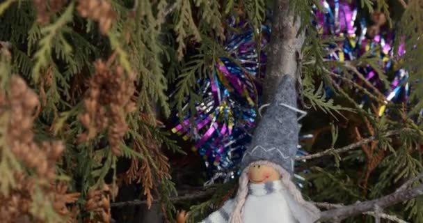 Vakantie Seizoen Kerstmis Nieuwjaar Speelgoed Kerstboom Voorgrond Schieten — Stockvideo