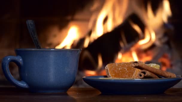 Temporada Férias Uma Xícara Chá Acessórios Doces Para Chá Fundo — Vídeo de Stock