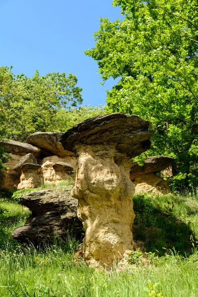 Erratic boulders on earth pillars — Stock Photo, Image