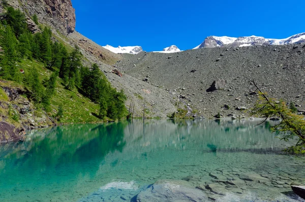 Blue Lake and Glacier moraine Verra — Stock Photo, Image