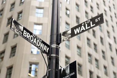 Yakın çekim fotoğraf bir Wall Street işaret Wall Street, Manhattan, ABD