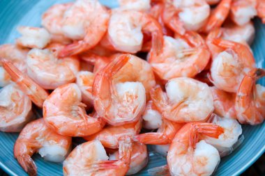 Taze organik karides kokteyl mavi tabak