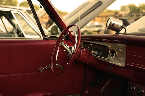 Classic retro  vintage red car. Car interior — Stock Photo, Image