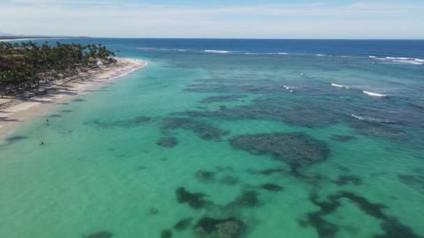 Güzel Beyaz Kumlu Plajın Yukarıdan Görünüşü Karayipler Punta Cana Dominik — Stok video