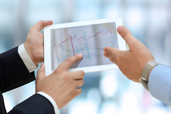 Image of two young businessmen using touchpad — Stock Photo, Image