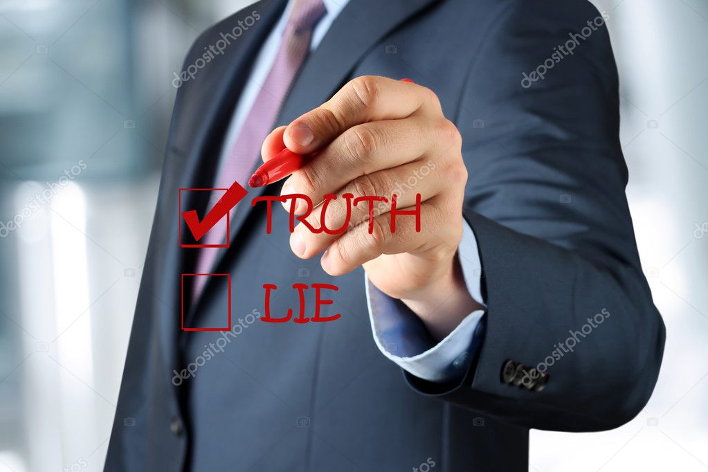 Businesswoman  making  one's choice between truth or lie