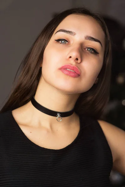 Sexy Leather Accessory Spikes Neck Defiant Collar Handmade Natural Black — Stock Photo, Image