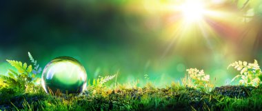 Crystal Green Globe On Moss - Environmental Concept clipart