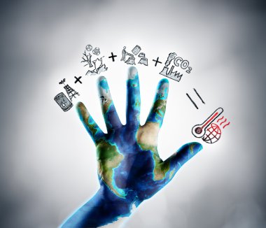 İklim değişikliği - Earth Day Tema - çizilmiş simgeler küresel ısınma konsepti gösteren durdurmak