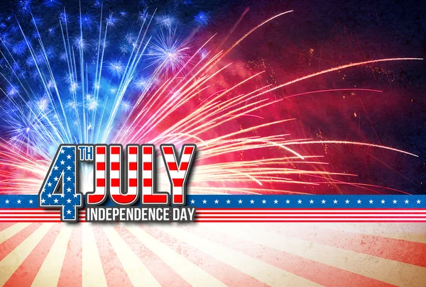 4. Juli - Retro-Karte zum Unabhängigkeitstag mit amerikanischem Feuerwerk — Stockfoto
