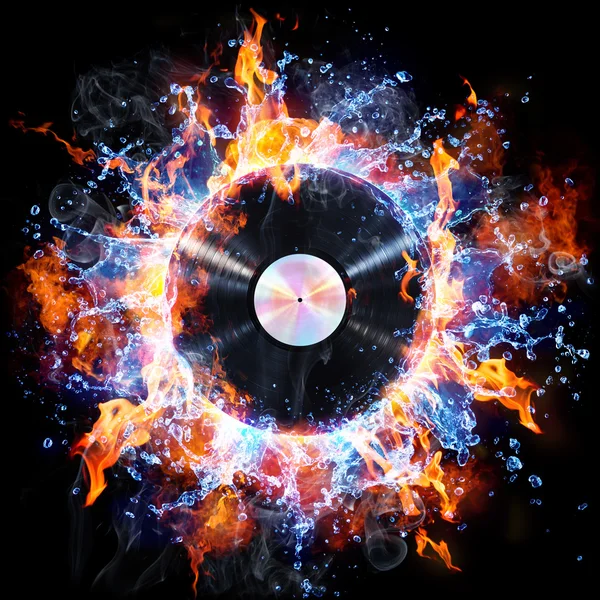 Vinyl Record With Fire And Water - Creative Rock And Roll — Stock Photo, Image