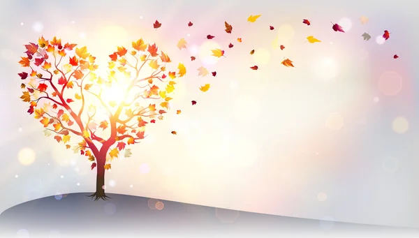 Осінь в любові - дерево у формі серця — стоковий вектор