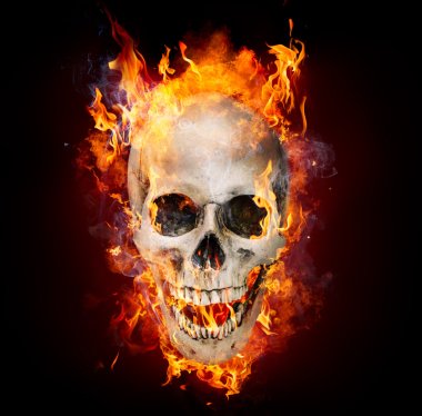 Satanic Skull In Flames In The Darkness clipart