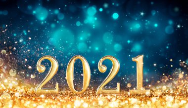 Abstract Card With Colors Trend - Happy New Years 2021 - Metal Number With Golden Glitter clipart