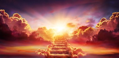 Stairway Leading Up To Sky At Sunrise - Resurrection And Entrance Of Heaven