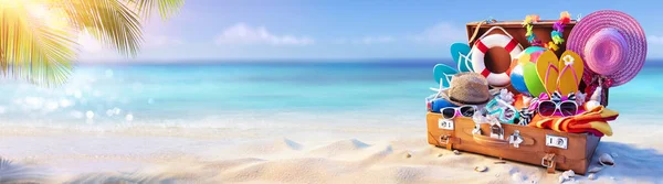 ビーチホリデー サニー海と熱帯砂の旅行スーツケース — ストック写真