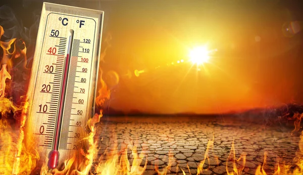 Температура Тепла Термометр Теплое Солнце Экстремальный Климат Содержат Рендеринг — стоковое фото