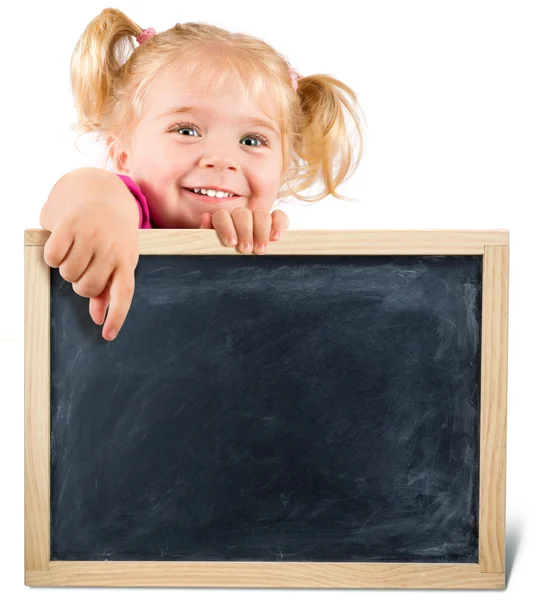 漂亮的孩子拿着一块黑板 — 图库照片