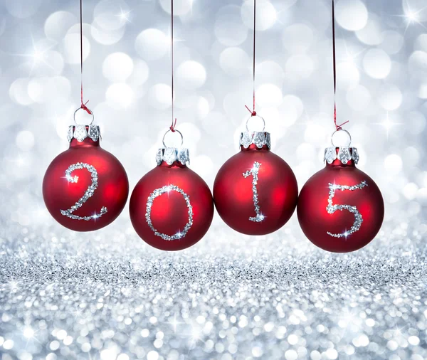 Feliz ano novo 2015 com bolas vermelhas xmas — Fotografia de Stock