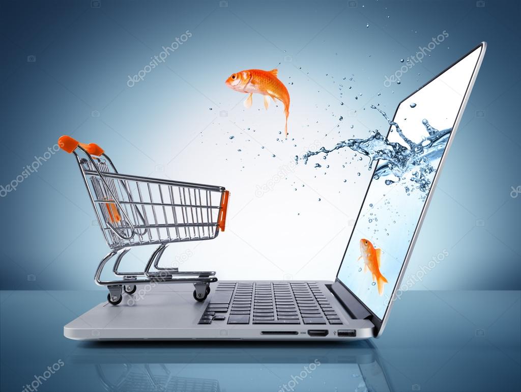 Goldfish in cart - e-commerce concept