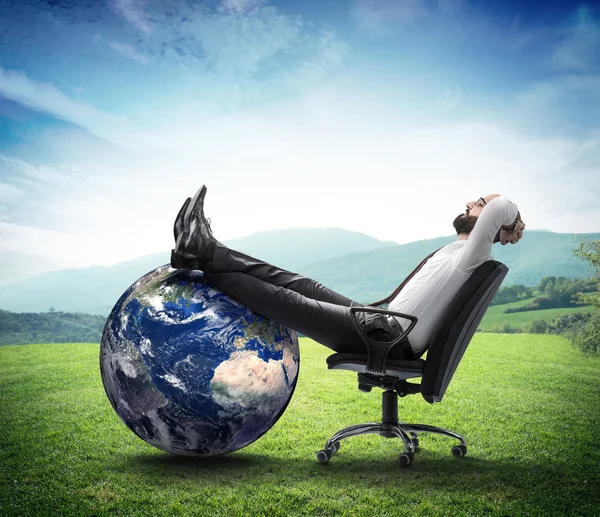 The environment is new business - businessman think clean world — Stock Photo, Image