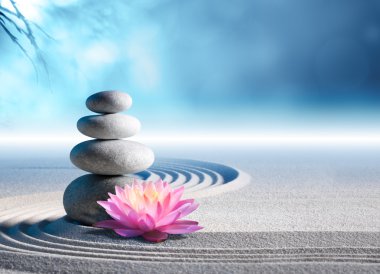 Zen Bahçesi kum, lily ve spa taşlar
