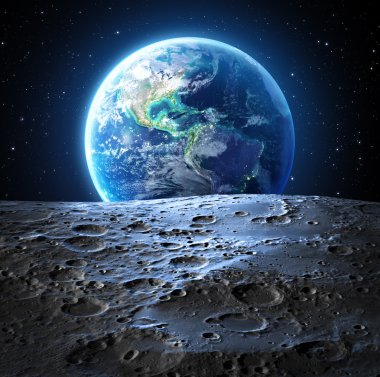 Blue earth view from moon surface - Usa clipart