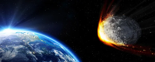 Удар по Земле - метеорит при столкновении маршрутов — стоковое фото