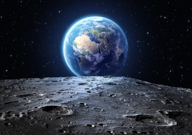 Ay yüzeyinden görülen mavi dünya
