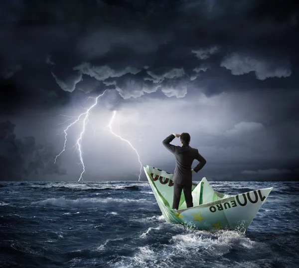 Euro boat in the crisis - investment risk concept — Stock Photo, Image