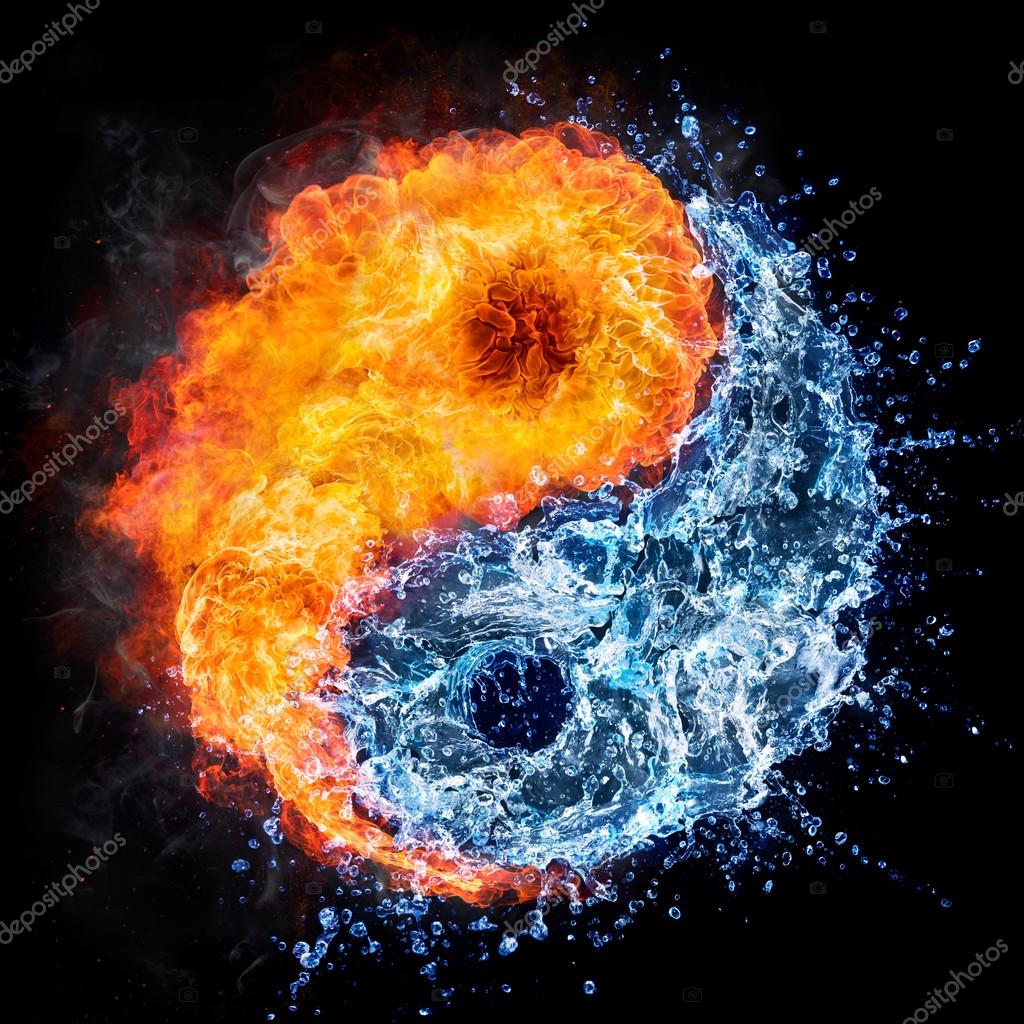 Feuer und Wasser - Yin Yang Konzept - Tao Symbol - Stockfotografie