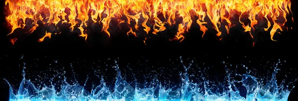 Fire and water on black - opposite energy — Stock Photo, Image