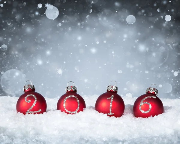 Happy New Year 2016 - Baubles On Snow — Stock Photo, Image
