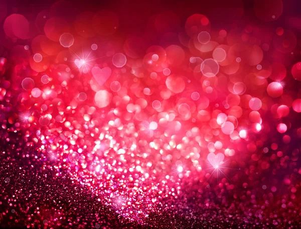 Valentinstag Feiertag Hintergrund - rotes Bokeh mit Lichterherzen — Stockfoto