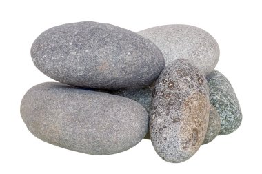 The stones are gray, isolated, stacked in a variety of compositions for use in collages, photographed in a studio in natural daylight, horizontally. clipart