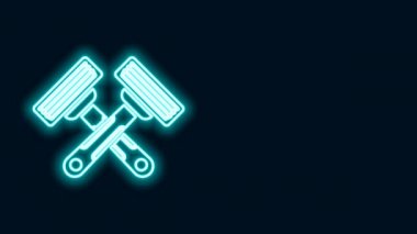 Parlak neon çizgisi, traş makinesi simgesini siyah arkaplanda izole etmiş. 4K Video hareketli grafik canlandırması