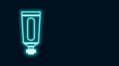 Parlayan neon çizgisi kremi ya da losyon kozmetik tüp ikonu siyah arkaplanda izole edilmiş. Erkekler için vücut bakım ürünleri. 4K Video hareketli grafik canlandırması