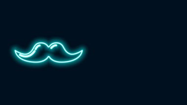 Parlayan neon çizgisi Bıyık simgesi siyah arkaplanda izole edildi. Berber dükkanı sembolü. Yüz kılı stili. 4K Video hareketli grafik canlandırması