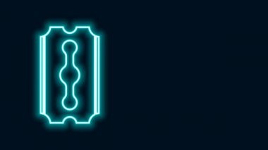 Parlayan neon çizgisi Blade jilet simgesi siyah arkaplanda izole edildi. 4K Video hareketli grafik canlandırması