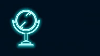 Parlayan neon çizgisi. El aynası simgesi siyah arkaplanda izole edilmiş. 4K Video hareketli grafik canlandırması