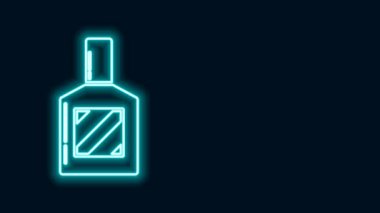 Parlayan neon hattı losyon ikonu siyah arkaplanda izole edildi. Parfüm spreyi ikonu. Erkek parfüm şişesi. 4K Video hareketli grafik canlandırması