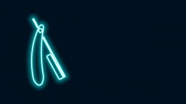 Parlayan neon çizgisi siyah arkaplanda izole edilmiş jilet simgesi. Berber dükkanı sembolü. 4K Video hareketli grafik canlandırması
